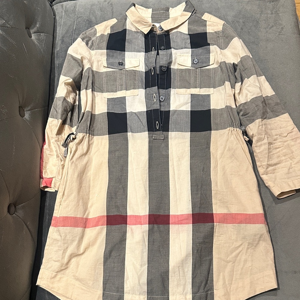 Burberry Plaid Long Sleeve Shirt Dress